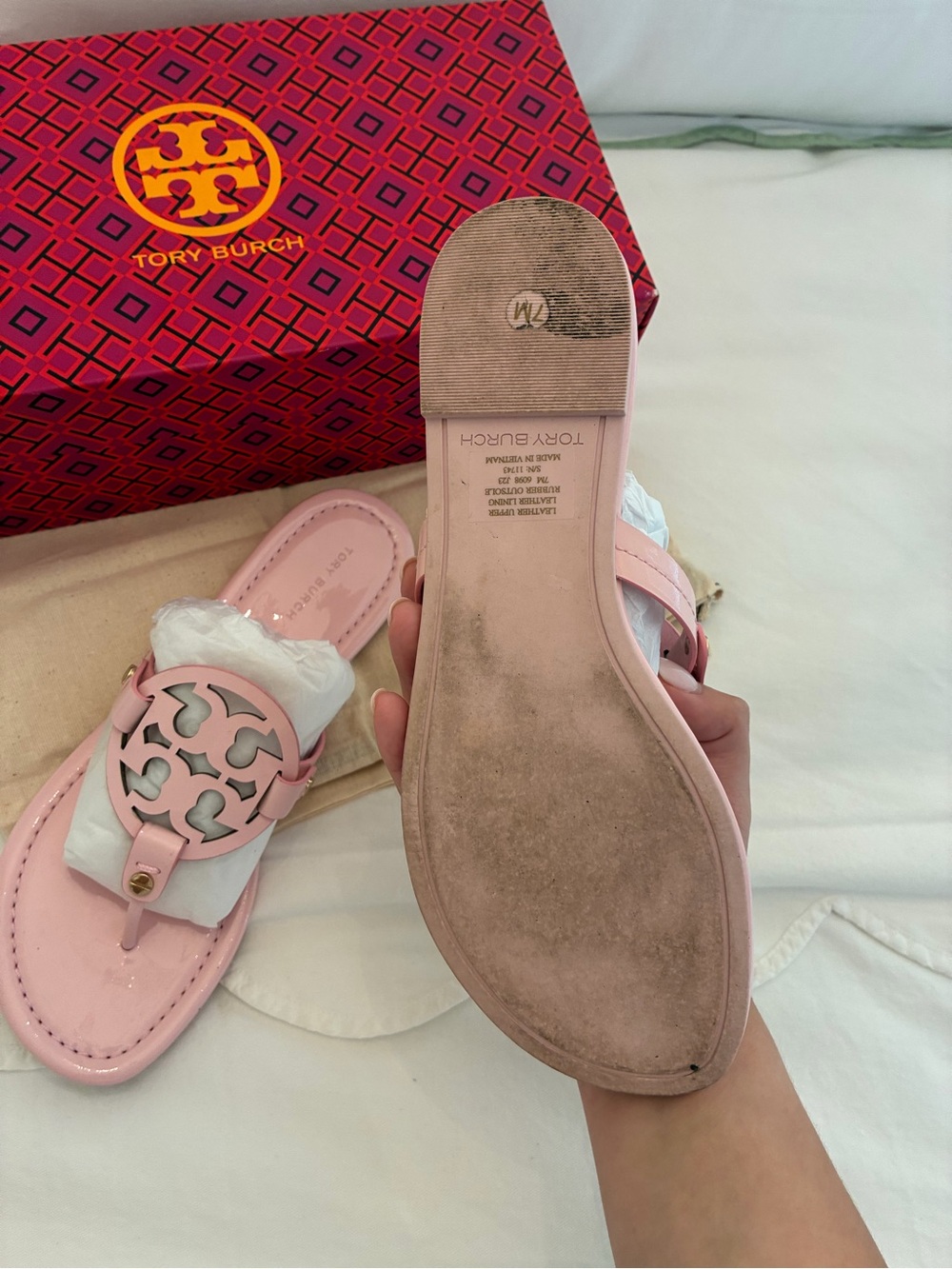 Tory Burch Miller Sandals in Light Pink/petunia patent leather size 7 - Picture 5 of 5